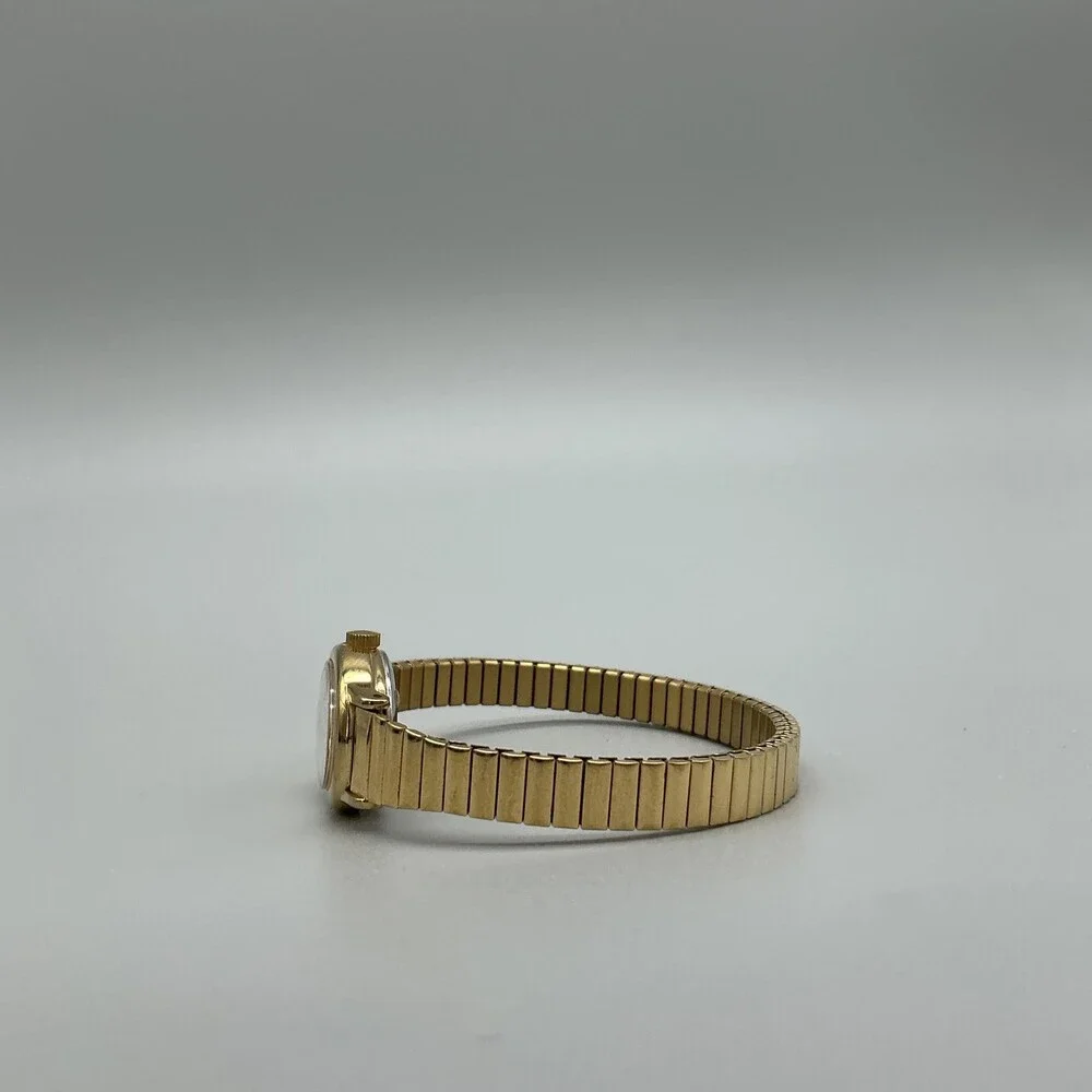 Timex Womens Watch 18mm Champagne Dial Gold Tone Oval Stretch Band New Battery